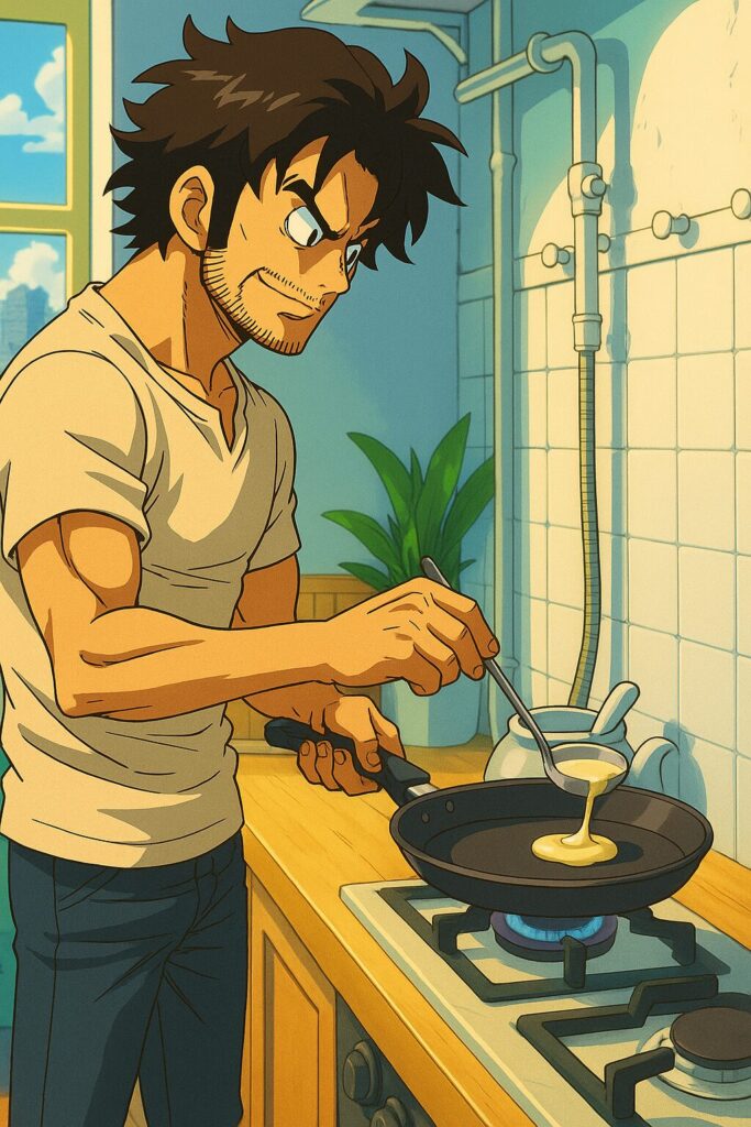 ワンピース風キッチンの男性
