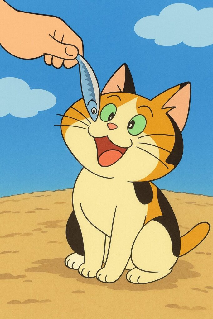 サザエさん風お魚くわえたドラ猫